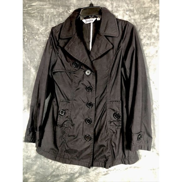 Joujou Jackets & Blazers - Joujou Ladies Black Trench Coat, Size Lightweight Button Down Missing Belt
